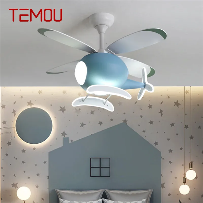 TEMOU-Ventilateur de plafond nordique pour enfants, lumière LED créative personnalisée, ventilateur de plafond pour restaurant, chambre à coucher, étude