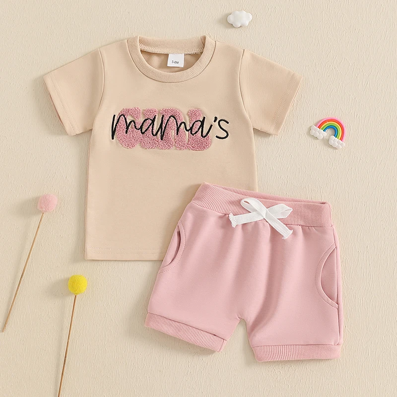 Baby Toddler Girl Shorts Set Letter Embroidery Short Sleeve T-shirts Solid Elastic Waist Shorts 2 Piece Summer Outfit