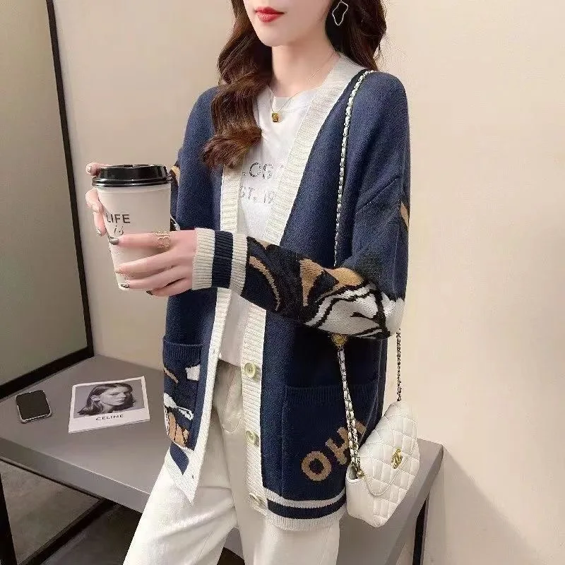 Disney Knitted Cardigan Japanese Donald Duck Cartoon Sweaters for Women Coat Female Autumn Winter Loose Wild Thicken Kawaii Tops