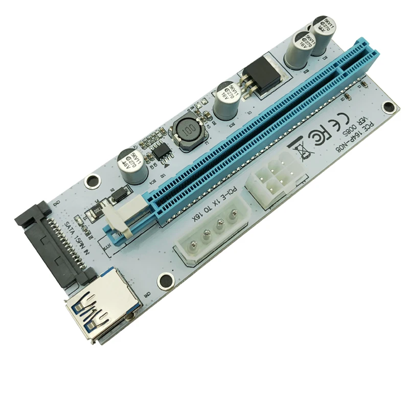 008S PC PCIe PCI-E PCI Express Riser Card 1x to 16x USB 3.0 Data Cable SATA to 4Pin IDE Molex Power Supply for BTC Miner Machine