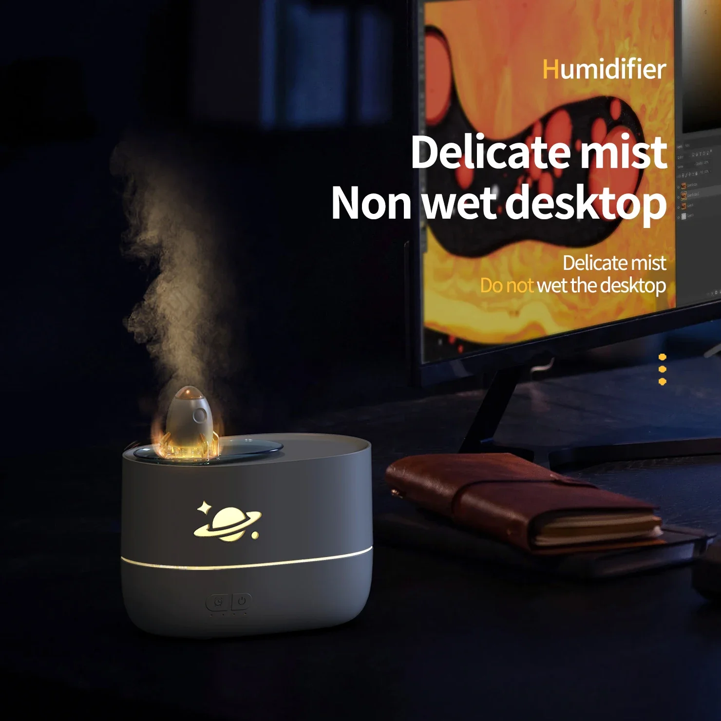 Diffusore d'aria Nano Mist per profumo di luce abbagliante colorata per uso domestico con umidificatore a razzo creativo