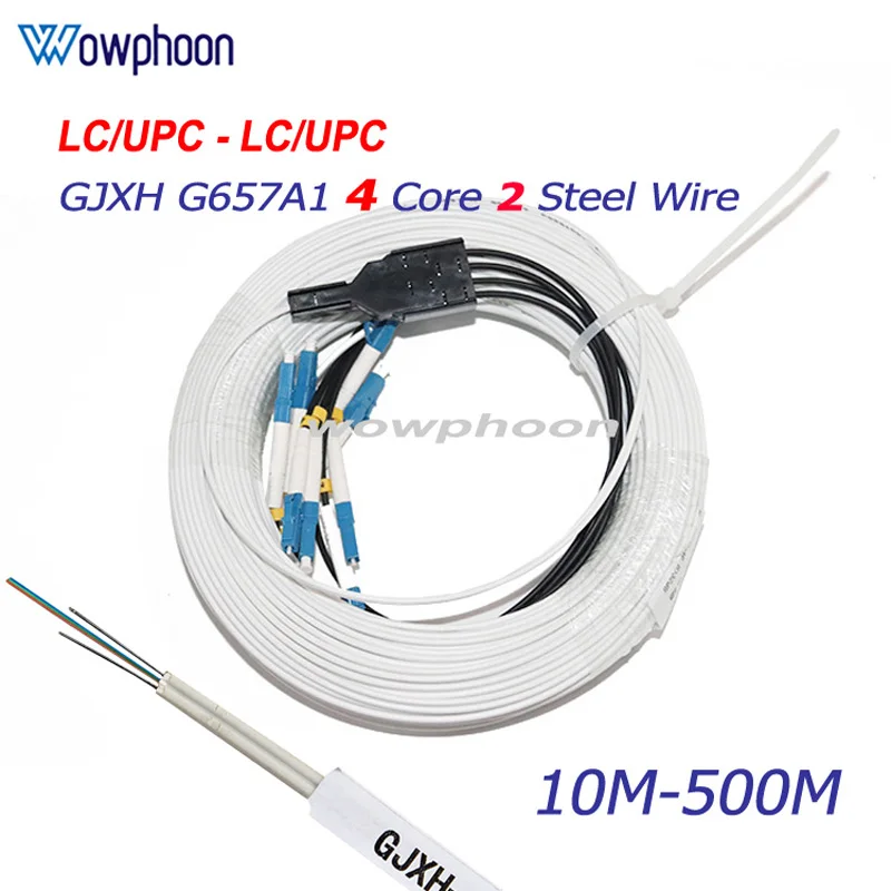 Cordon de raccordement à fibre optique, 2 fils d'acier, 4 noyaux, GJXH, câble de dérivation FTTH, intérieur blanc SC, FC, LC, ST, UPC, APC, G657A, 50m personnaliser