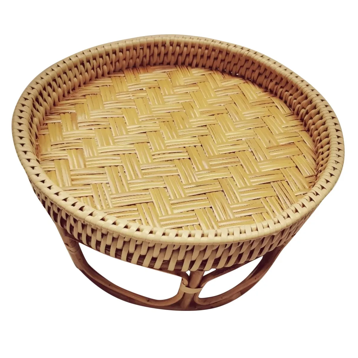 

Bamboo Rattan Woven Bread Storage Tray Circular Hand-Made Food Tray Portable Coffee Breakfast Storage Shelf A