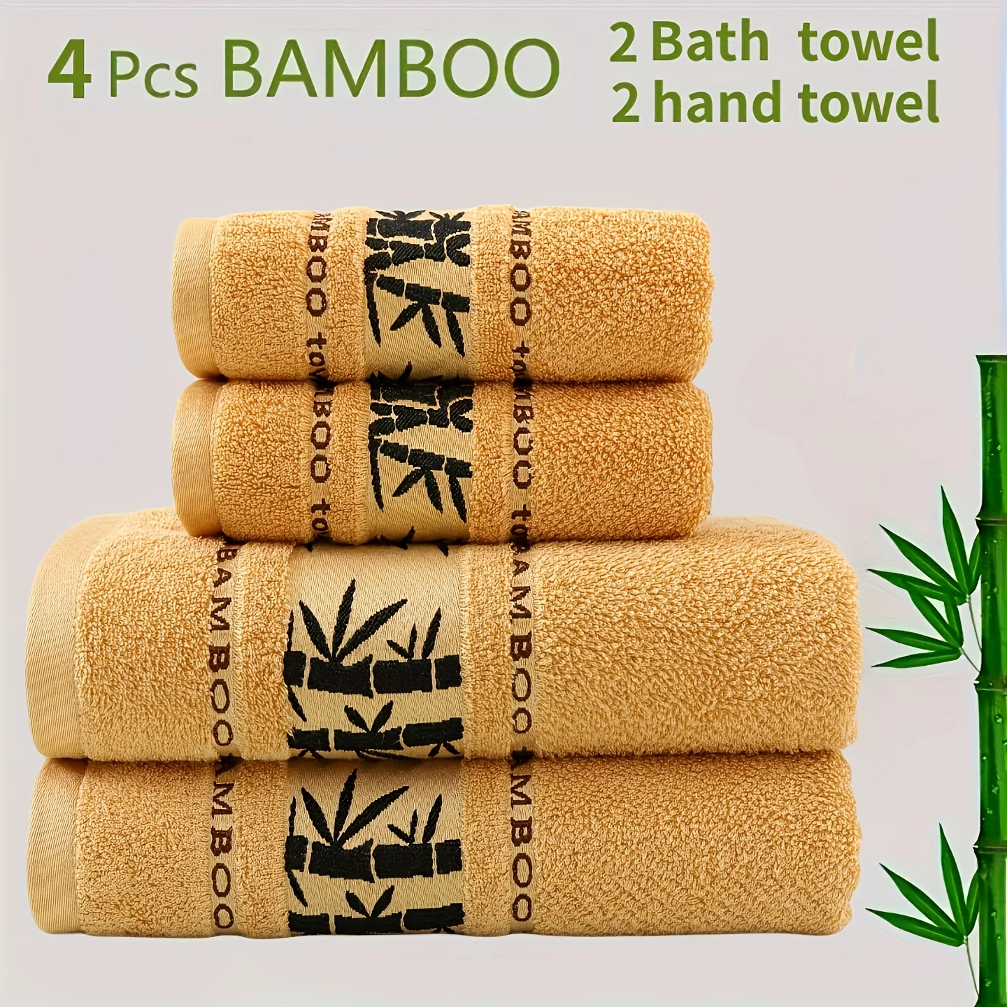 

Self Flying Bamboo Fiber 4pcs Set - 2 Hand Towels & 2 Bath Towels, Bamboo Embroidered Towel Set, Absorbent & Quick-, Ultra Soft