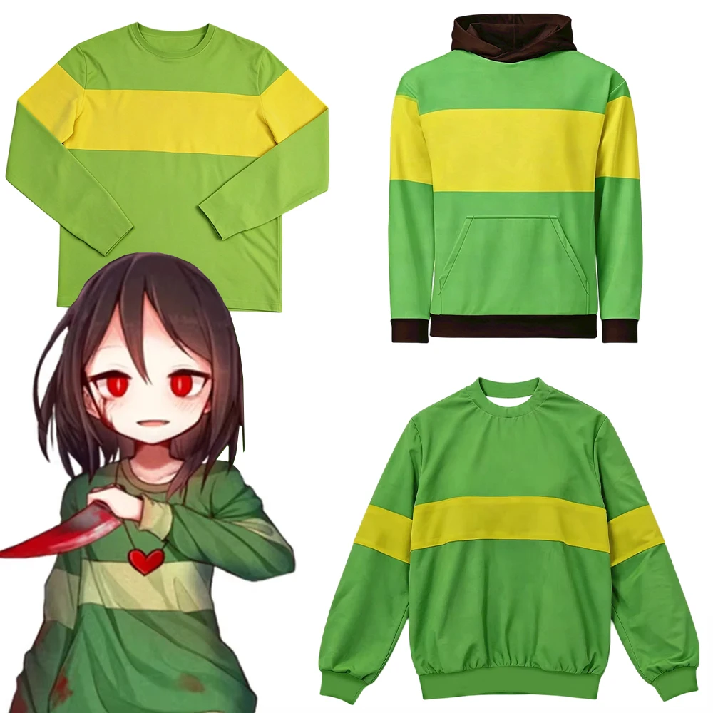 Unisex Women's Undertale Frisk Chara Cosplay Long Sleeve Hoodie Striped Top for Halloween Comic Con Party Game Character Costume