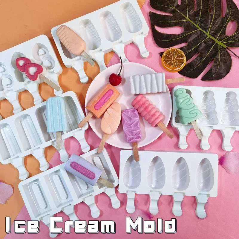 

4 Holes Ice Cream Mold Silicon Tray DIY Easy to Clean Food Grade Silicone For Ice Cream 3D Cake Mold Tools Baking Accessorie