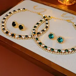 3 Pcs Rhinestone Geometric Splicing Vintage Necklaces for Women Personality Stud Earrings Fashion Luxury Advanced Jewelry Sets