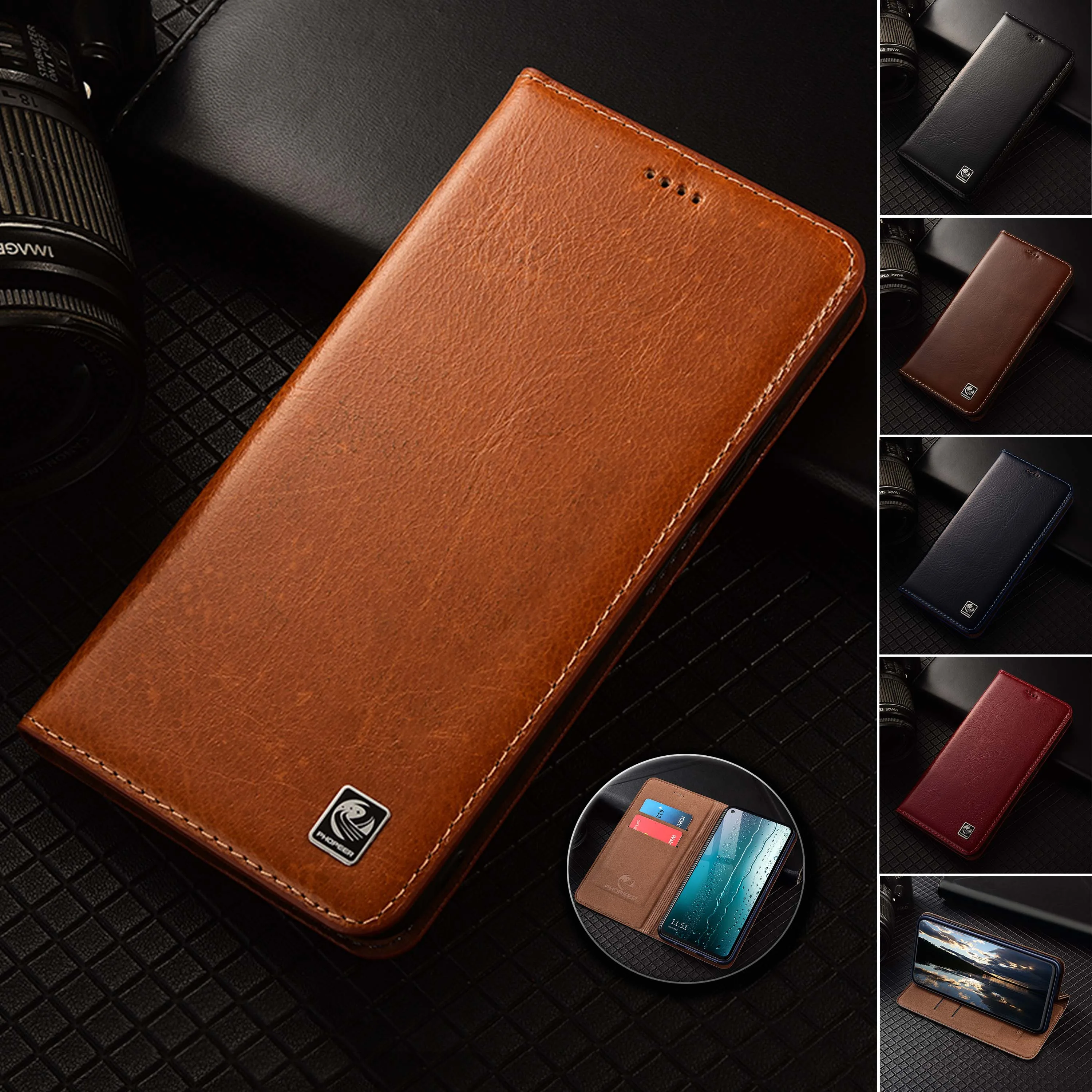 

For Honor 9 10 20 30 50 60 70 Pro Plus Lite SE Shuirui Series Pattern Of Genuine Leather Flip Phone Case Cowhide Scratch-Proof