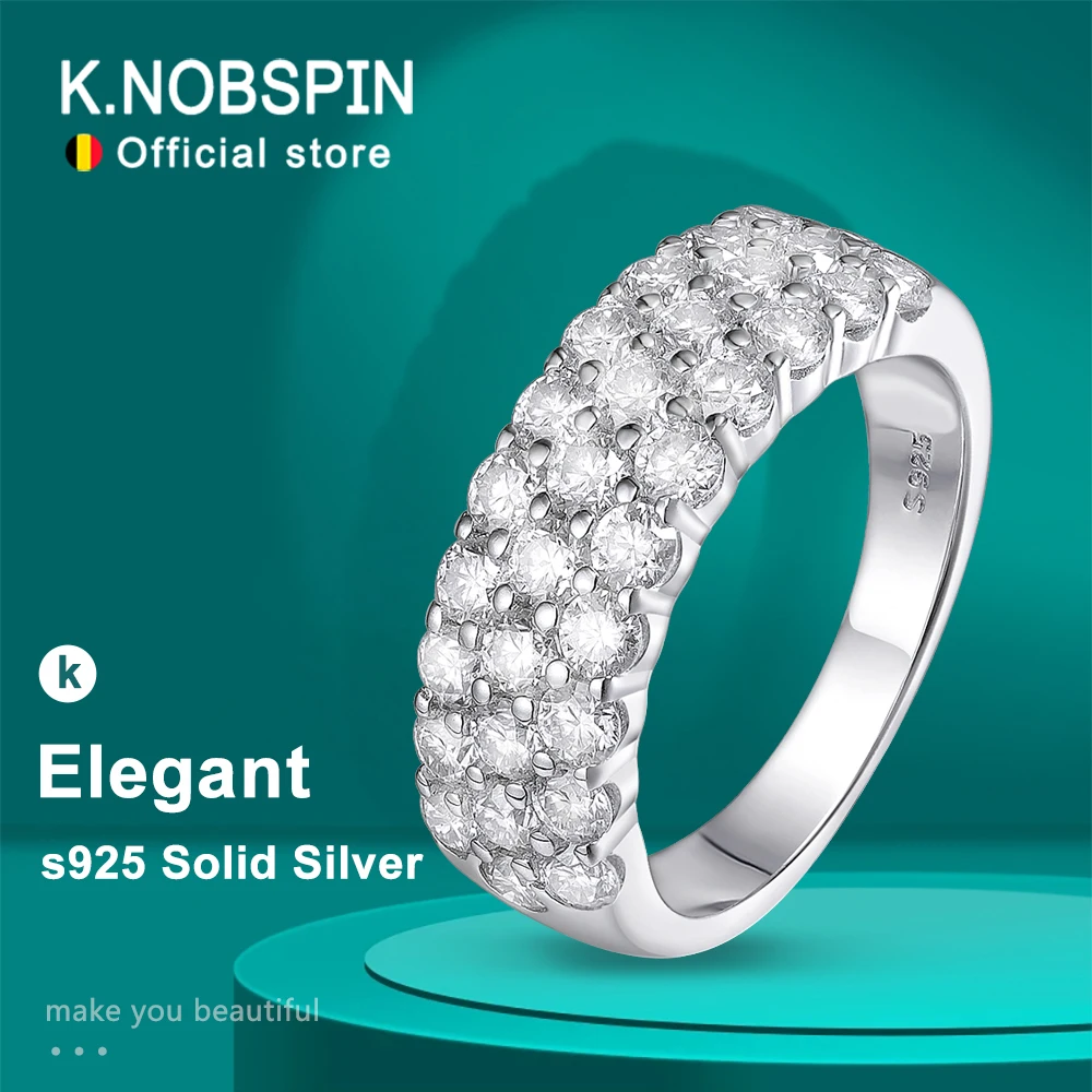 

KNOBSPIN D VVS1 Moissanite Rings for Women Solid 925 Sterling Silver Plated 18k White Gold 3-Row Half Eternity Anniversary Band