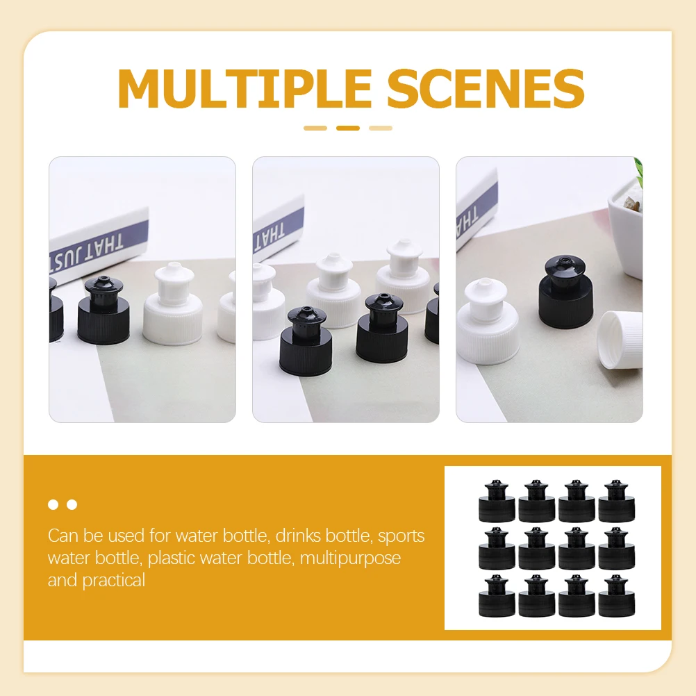 

30pcs Sport Water Bottle Pull Cover Mineral Replacement Lids Black Push Toddler Reusable Caps Plastic Tops Sealing Effect