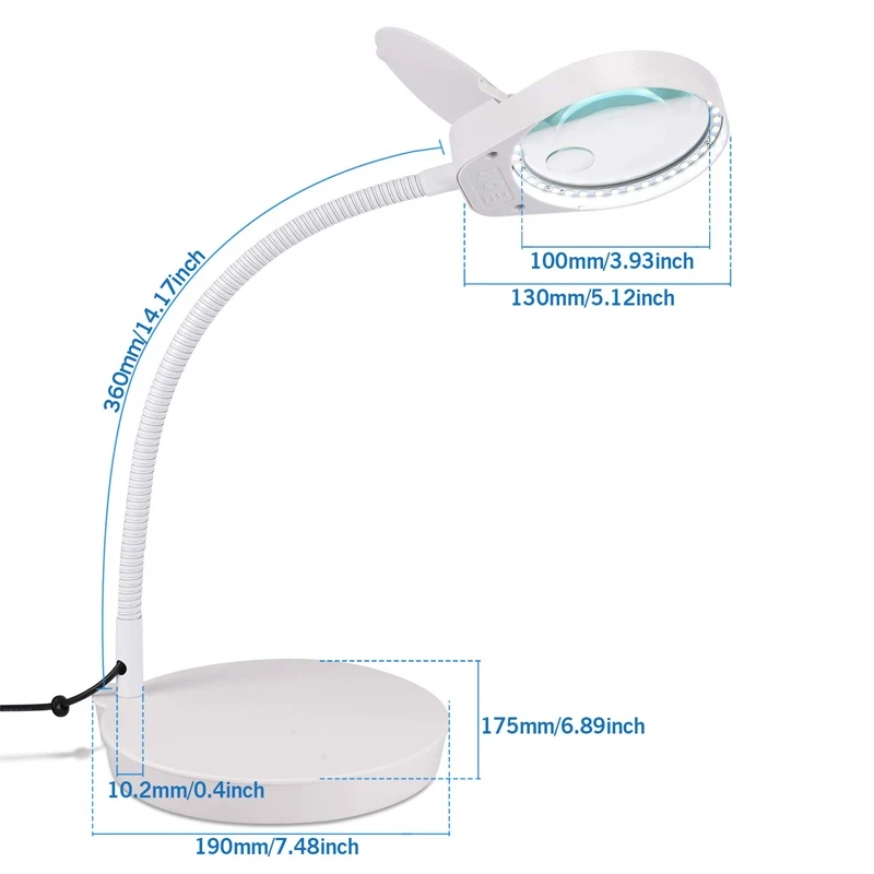 Flexible Table Lamp with 5x15x Magnifier Glass Dimmable Illuminated Magnifier LEDs Desk Light for Reading Welding