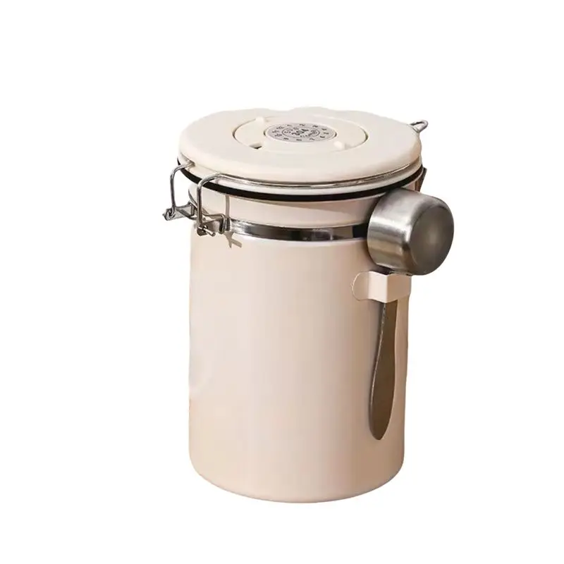 B89B-1.8L Sealed Container 304 Stainless Steel With Spoon Coffee Bean Storage Box Exhaust Valve Storage Container B