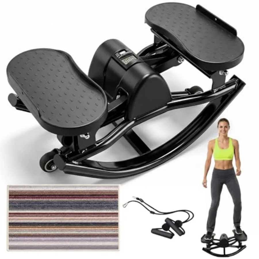 

Home exercise stepper: U-shaped rock stepper with 3D motion resistance bands balance board black steel frame 330 LBS capacity