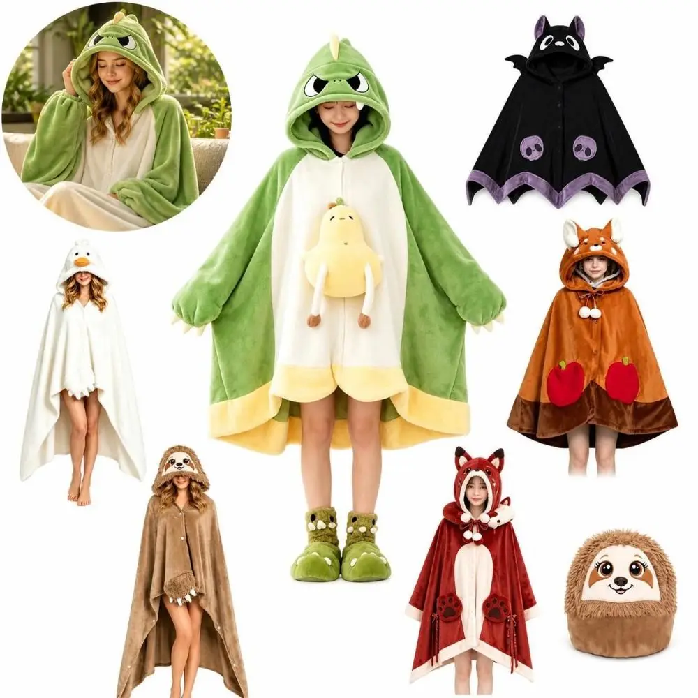 Cartoon Winter Wearable Blanket Soft Comfy Throw Blanket Keep Warm Bat/Raccoon/White Goose/Fox Design Blanket Hoodie
