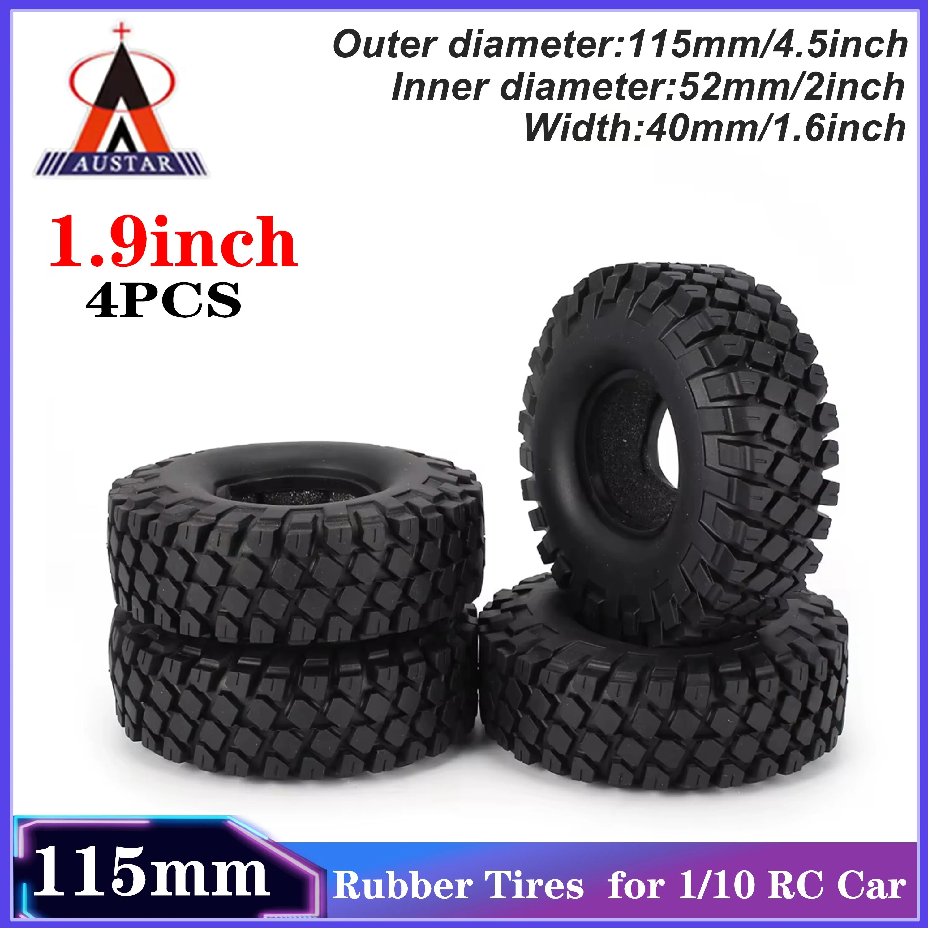 

4 шт., 115 мм, 1,9 дюйма, радиоуправляемые резиновые шины, противоскользящие колеса для 1/10 RC внедорожного гусеничного автомобиля, модель Traxxas TRX-4 SCX10 RC4D90, детали
