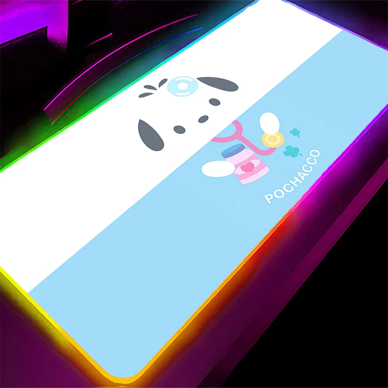 Mouse pad led pochacco e-sports jogadores jogos backlight acessórios rgb mousepad gamer pc completo teclado de computador tapete de mesa