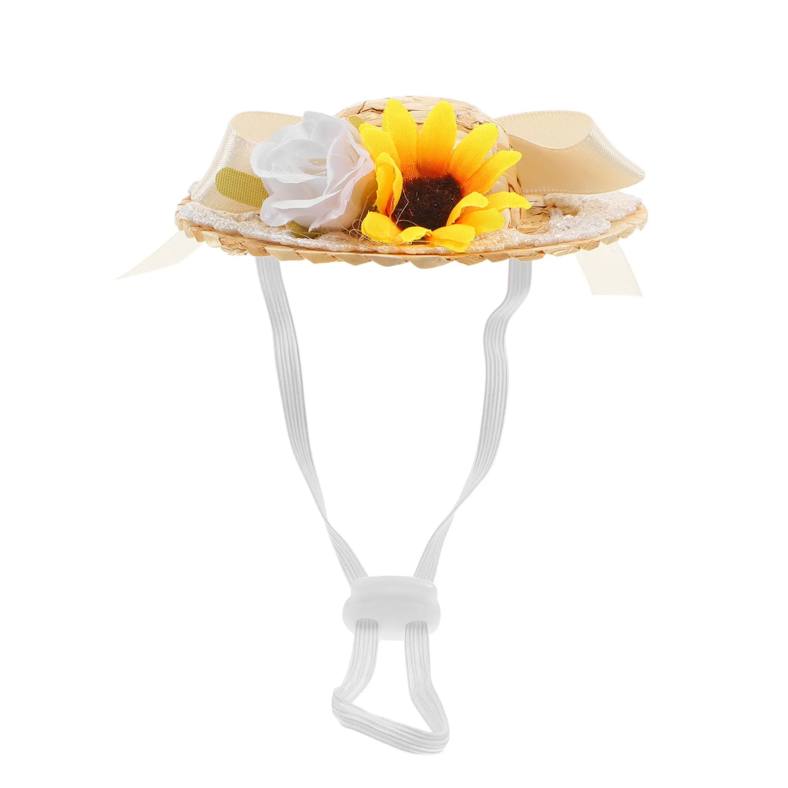 Small Round Woven Hat for Summer Party Photography Prop Adorable Bow Floral Detail Sturdy Rattan Cloth Construction 4Cm