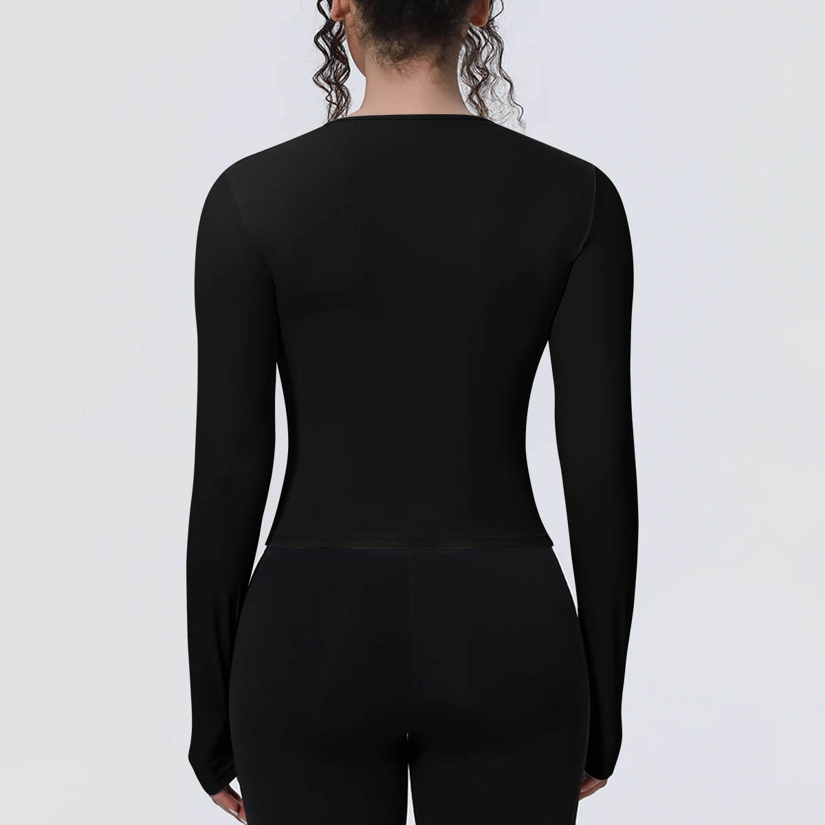 1 Stück Schlankes Casual Sommer Yoga Langarm-Oberteil für Damen, Fitness-Sport-Laufshirt mit Schnelltrocknung, Einfarbiges Trainingsshirt – Detail 18