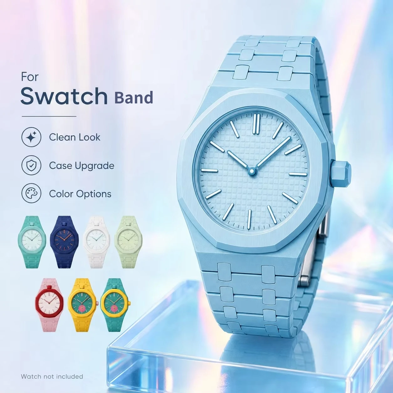 Solid color 3H&12H Bioceramics Modification Kit For Swatch Case Strap PocketWatch Changer To Wristwatch Mod Band Accessories