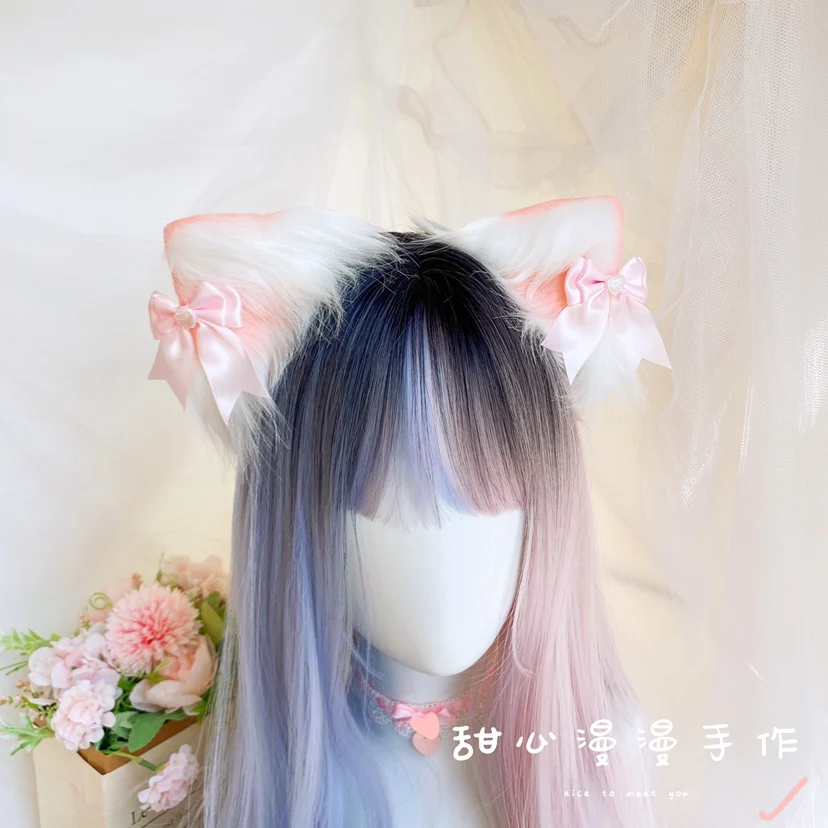 Japanese lolita hand made beast ear hair hoop fluffy cat cat ear hair cos accessories