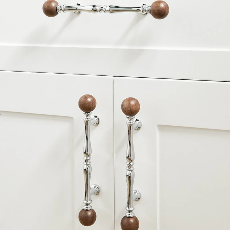 Naturholz mit Chrom-Messing Kreative Schlafzimmer-Kleiderschrankgriffe Küchenschrankgriffe Luxuriöse Schwarznuss-Schranktürknöpfe – Detail 10