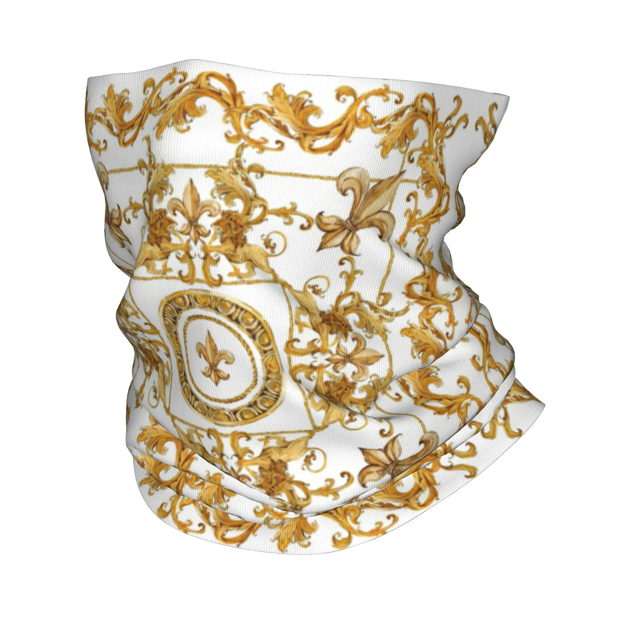 

golden Baroque and damask ornament Bandana Neck Cover Printed Mask Scarf Warm Balaclava Hiking Fishing For Men Women Breathable