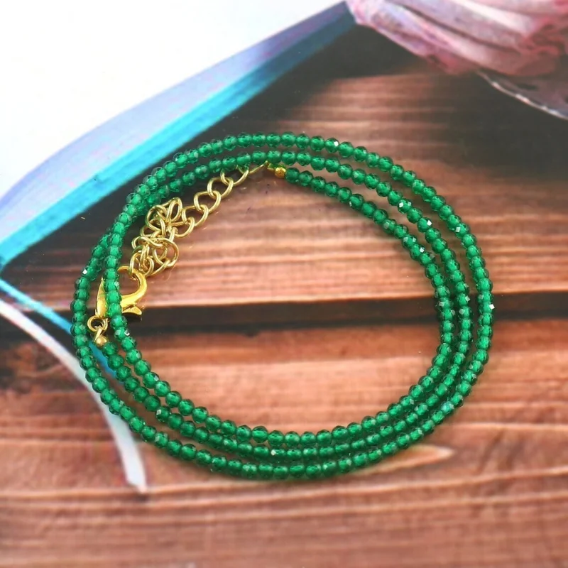 

A++ Nature Green Onyx Faceted Round Gemstone Beads Handmade Women Necklaces 18''