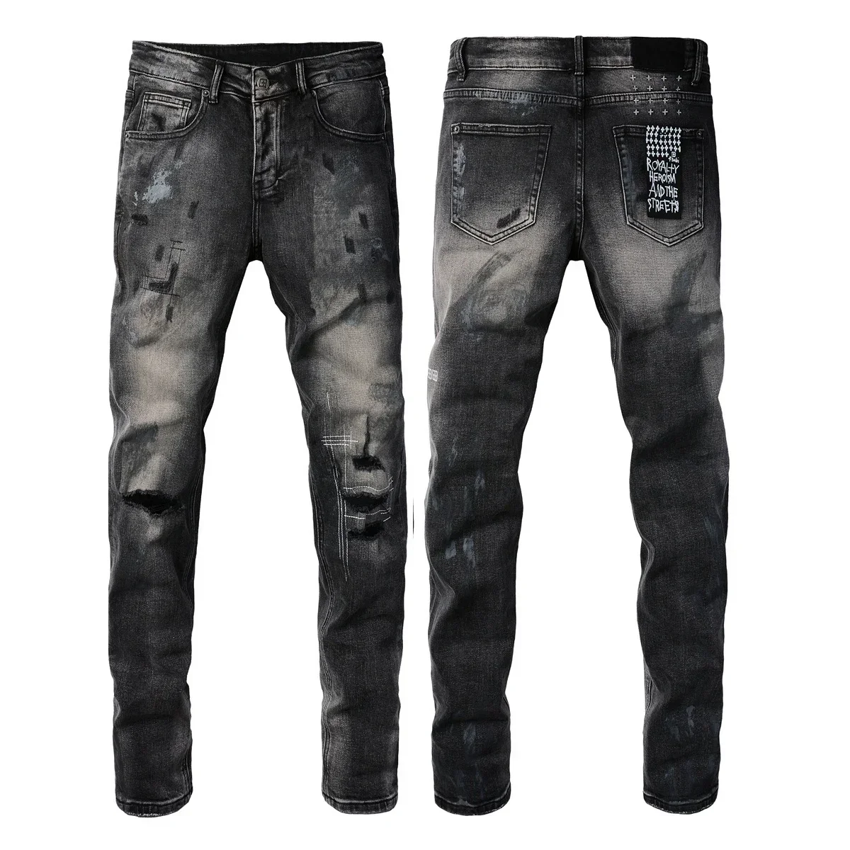 Quality Jeans Men Fashion Cross Trend Retro Paint Trend Low Rise Stretch Skinny Ripped Frayed Trousers Pants Ballroom