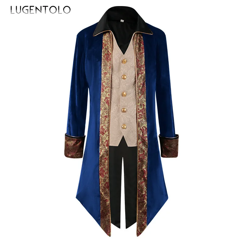 Men Steampunk Coat Victorian Tailcoat Medieval Costume Gothic Lapel Single-breasted Elegant Party Jacquard Straight Jackets