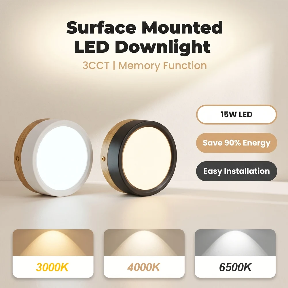 Surface Mounted LED Downlight 15W 220V Ultra‑Thin LED Spot Light Ceiling Fixture for Book Rack Indoor Ceiling Lighting Lamp