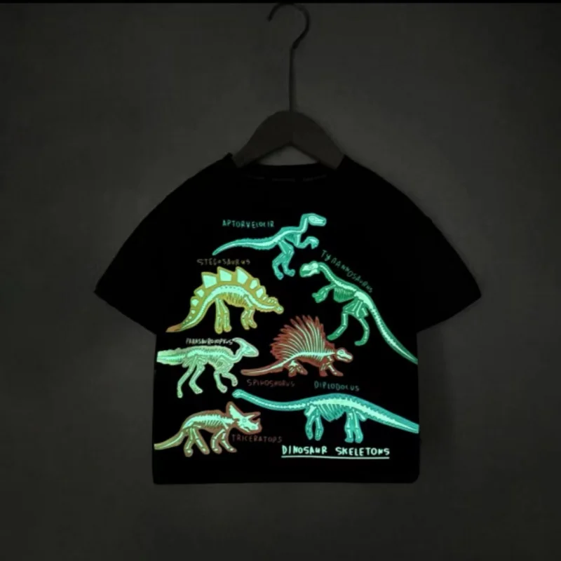 Children's Short Sleeve2024Summer New Children's Clothing Boy Cartoon LuminousTShirt Baby Western Style All-Match Top image 6