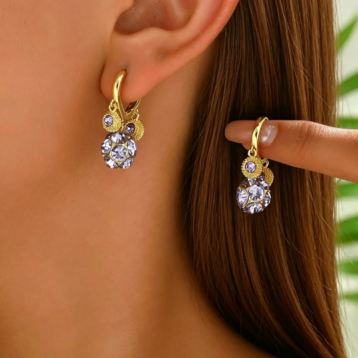 Exquisite fashion high sense purple diamond ball durian ear buckle femininity versatile Internet celebrity niche earrings