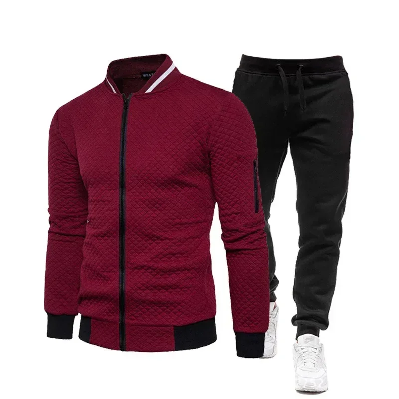 Uomo Casual Cardigan scozzese Set Tuta da baseball Cerniera Colletto in piedi Maglione Giacca monocromatica Primavera Autunno Moda Fitness 2023