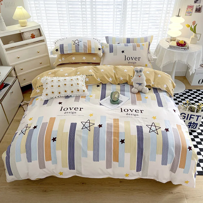 

Cotton high beauty printed four piece set of bed sheets, bedsheets, student single dormitory three piece set of bedding