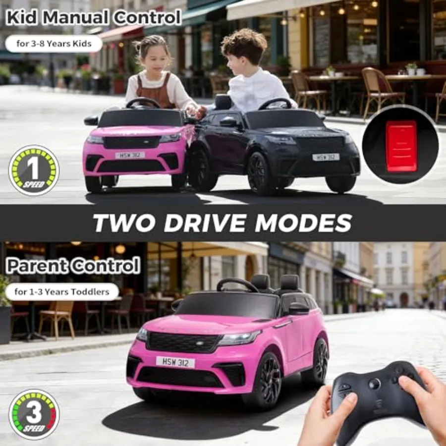 Licensed Land Rover Velar Kids Electric Ride On Car, Toddler 12V Battery Powered 4 Wheeler Driving Vehicle Toy with Remote Control/Safety Belt/Horn & LED Lights for Children Under 8-Pink