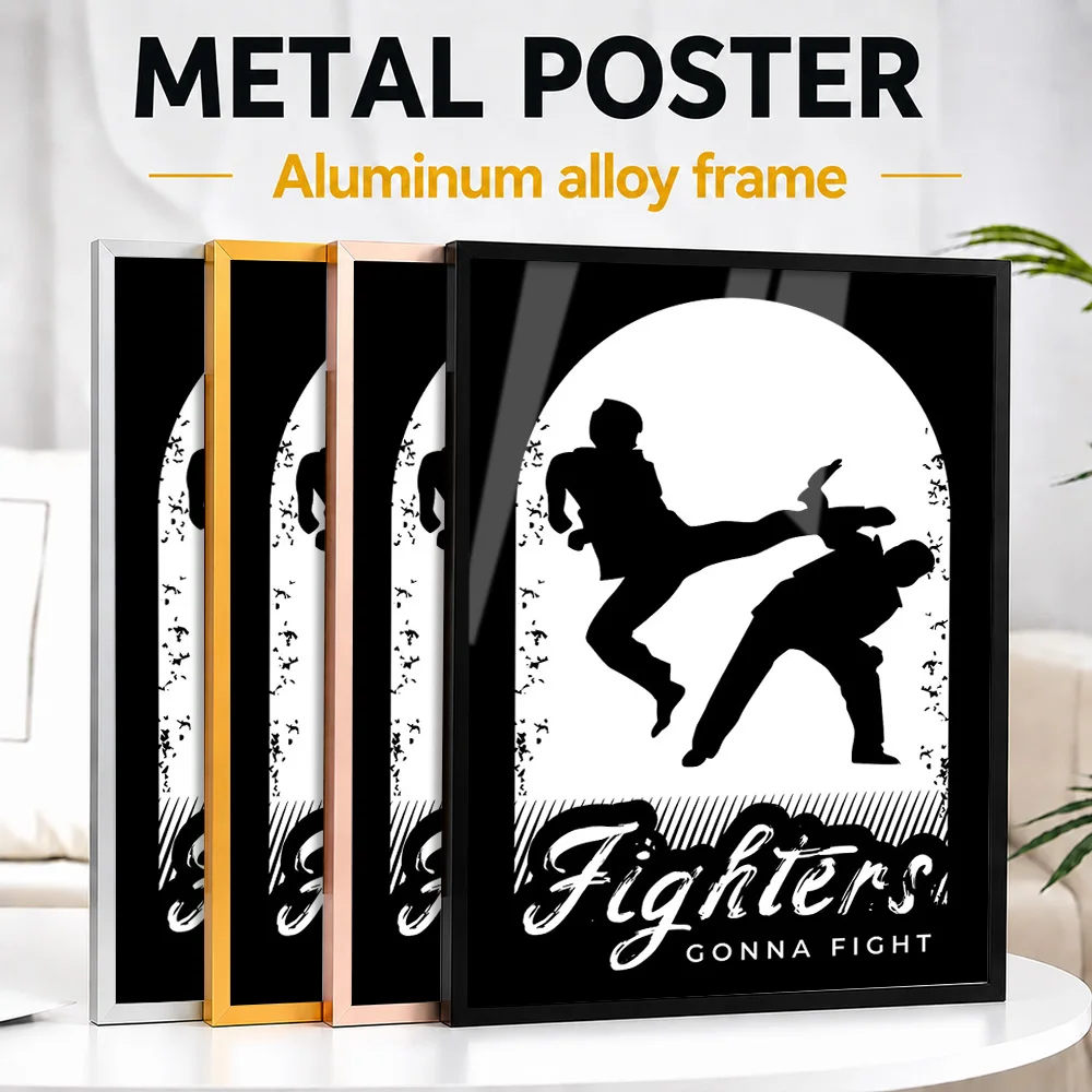 Fighters Gonna Fight Framed Aluminum Metal Poster Personalized Silhouette Design Wall Art For Martial Arts School, MMA Fan Gift