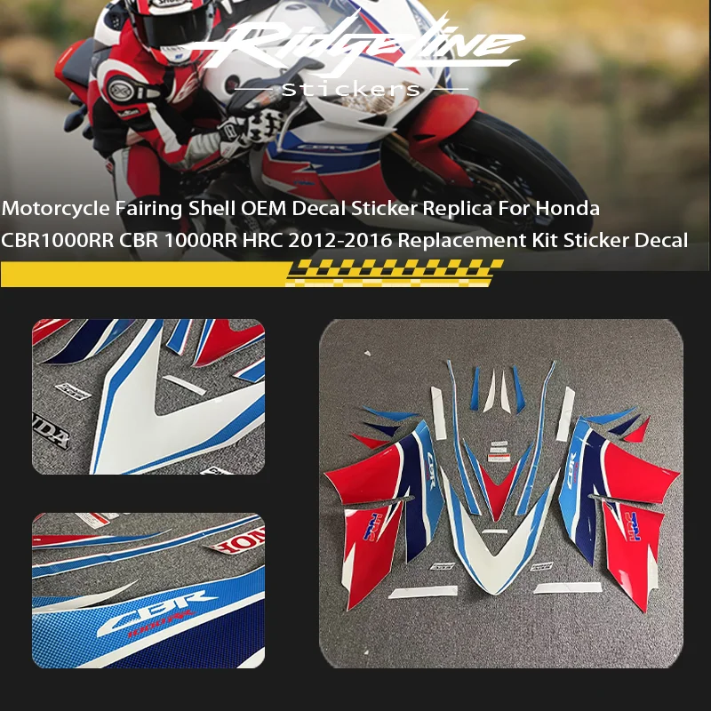 Réplica do adesivo da etiqueta do OEM do escudo da carenagem da motocicleta para Honda CBR1000RR CBR 1000RR HRC 2012-2016 Kit de substituição adesivo decalque
