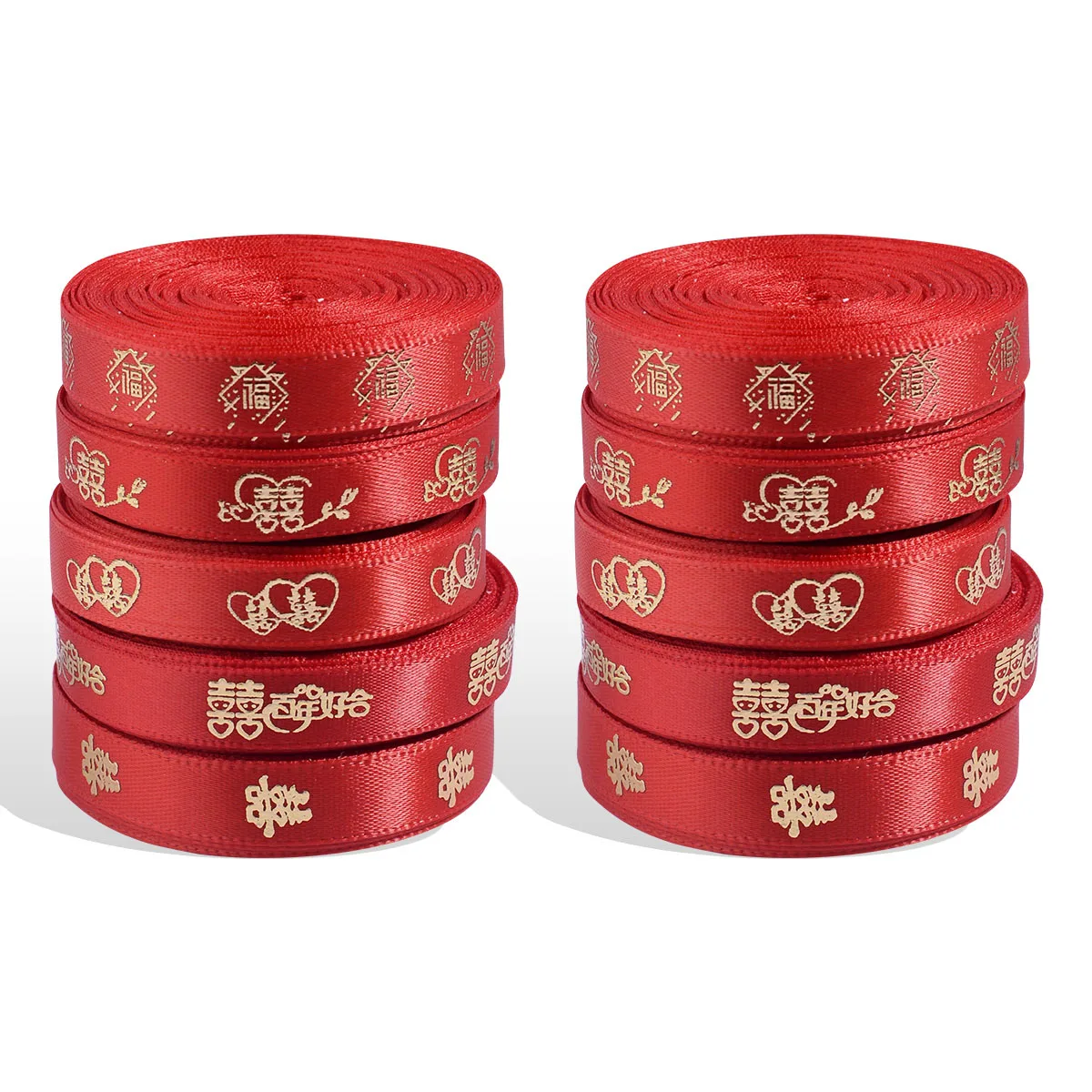 10Yards/Roll 1cm Polyester Hot Stamping Red Satin Ribbons For DIY Box Packag Wedding and Spring Festival Decoration Accessories