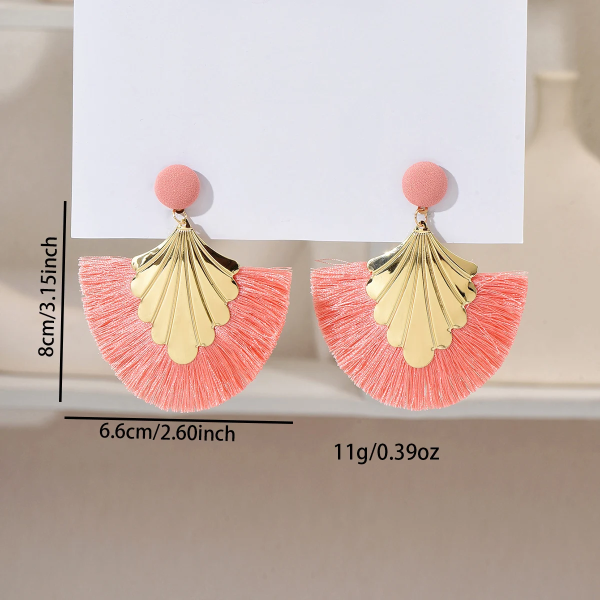 Bohemian fan shaped tassel earrings with fashionable ripple design and exaggerated style earrings view 6