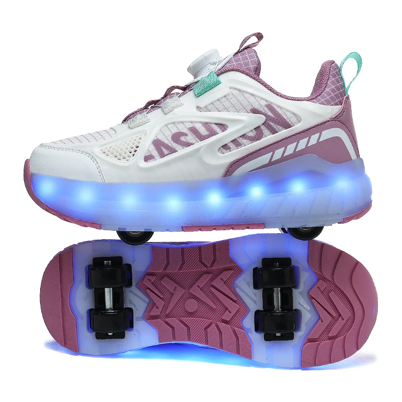

2-wheel roller skate detachable Children's USB Rechargeable led Tennis Sneakers Kids Boys Girls Sports Luminous Outdoor footwear