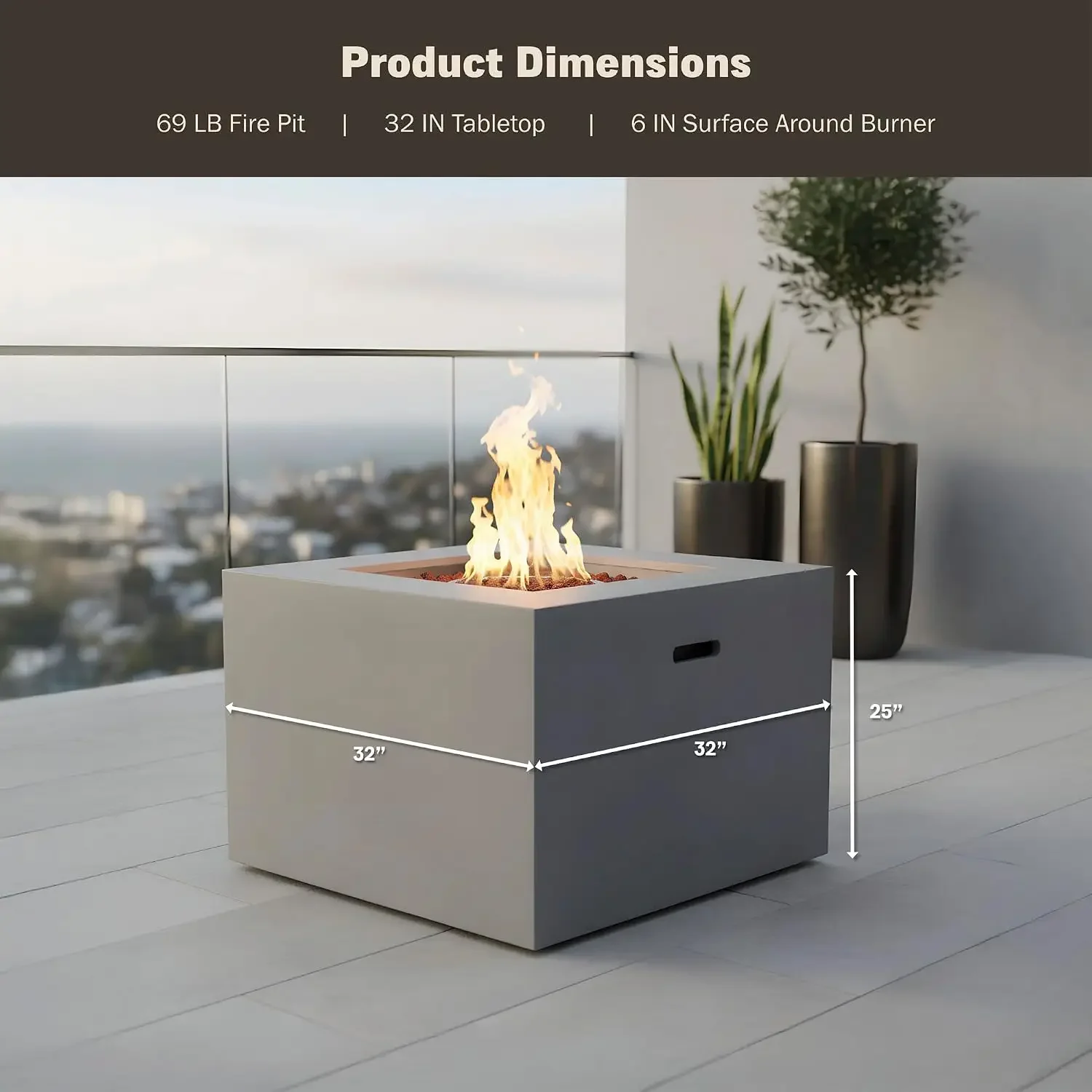 Kai 32-Inch Square Propane Fire Pit Table, Alloy Steel Outdoor Fire Pit with 50,000 BTUs, CSA-Certified, Includes a, Customized