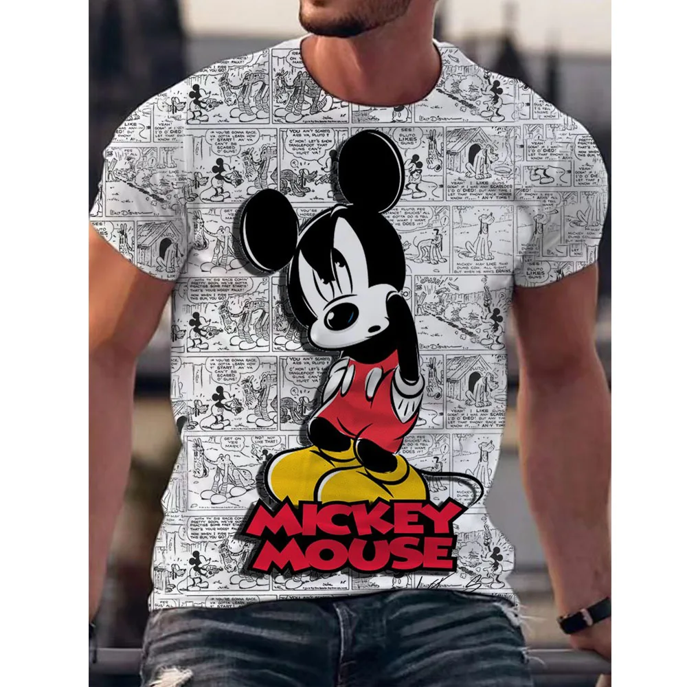 Vintage T-shirt Disney Mickey Mouse Print Clothing O-neck Men Tops Oversized Short Sleeve Tee Summer Loose Male Streetwear Mens