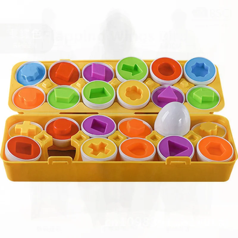 مكعبات بناء متطابقة الشكل والألوان للأطفال، لعبة تعليمية على البيض الذكي من مونتيسوري للتعليم المبكر للأطفال بعمر 1-2 سنة #3