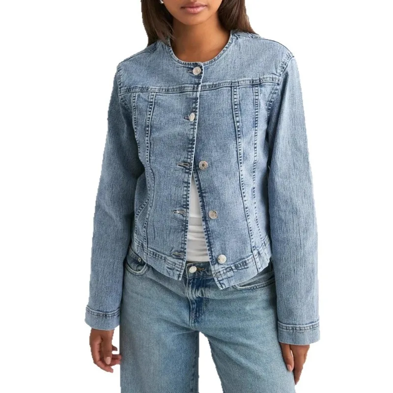 2026 ربيع الخريف الصناعة الثقيلة غسلها الدنيم سترة المرأة عادية قصيرة جان معطف س الرقبة ضئيلة المتعثرة Chaqueta ملابس خارجية