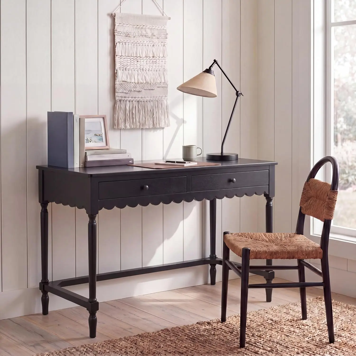 Furniture  Haven 2Drawer Writing Desk  Matte Black  Solid Wood  Classic Storage Design  Ideal for Home, Customized