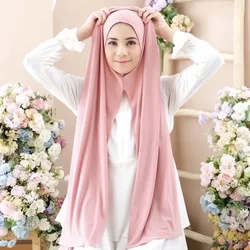 Hijab instantâneo de um laço para mulheres muçulmanas, pashmina, boa costura, envoltório da cabeça, turbante islã liso, camisa de alta qualidade