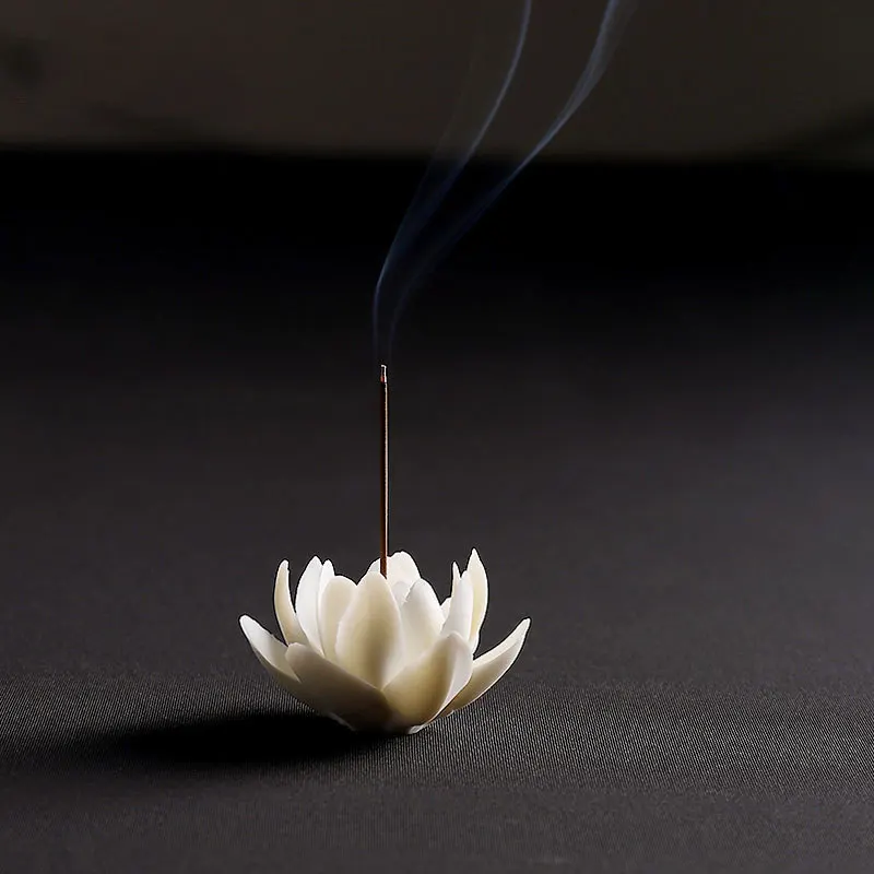 Lotus Incense Burner, Small Ceramic Handmade Water Lily Censer for Stick Incense, Home Altar Decor, Meditation Zen Gift Ornament