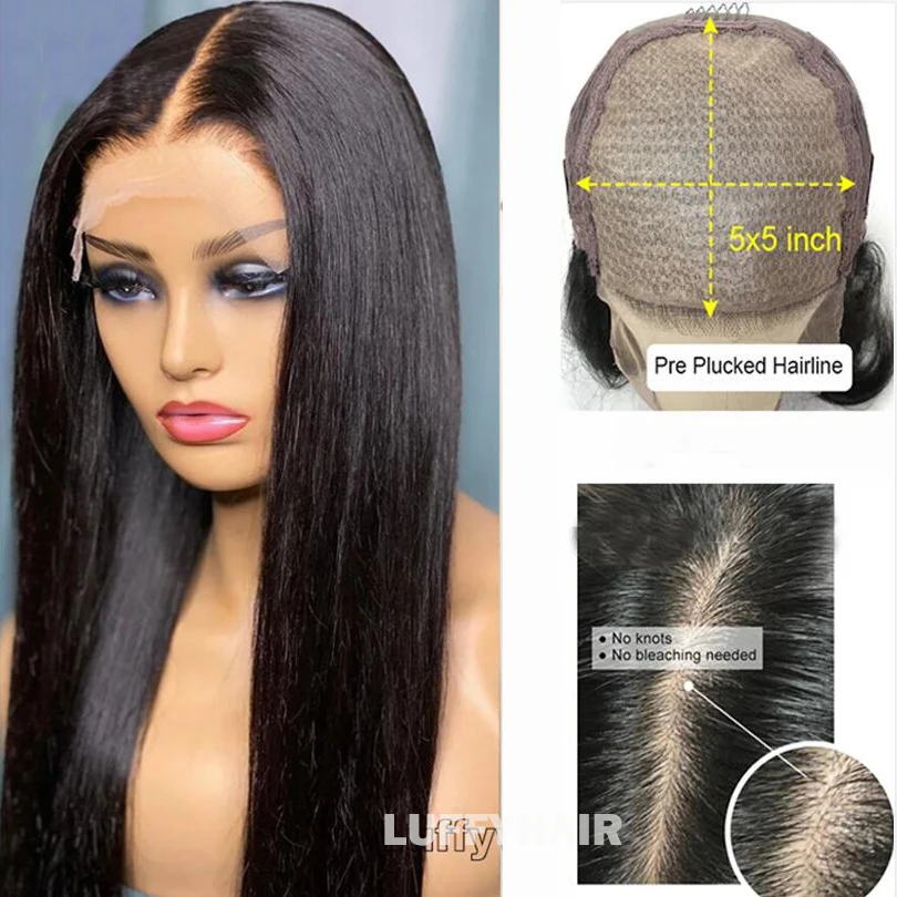 26inch Straight Human Hair Wigs with Baby Hair Malaysian Human Hair 180% Density Silk Base Closure Wigs For Women