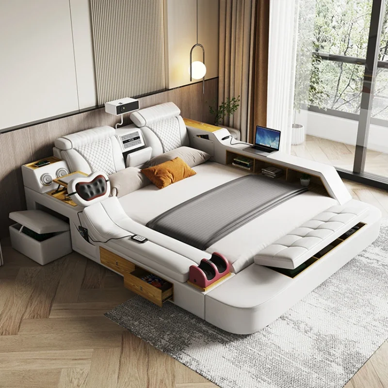 

Luxury Drawers Double Bed Wooden Nordic Drawer Massage Chair Double Bed Storage Modern Cama Matrimonial Bedroom Furniture