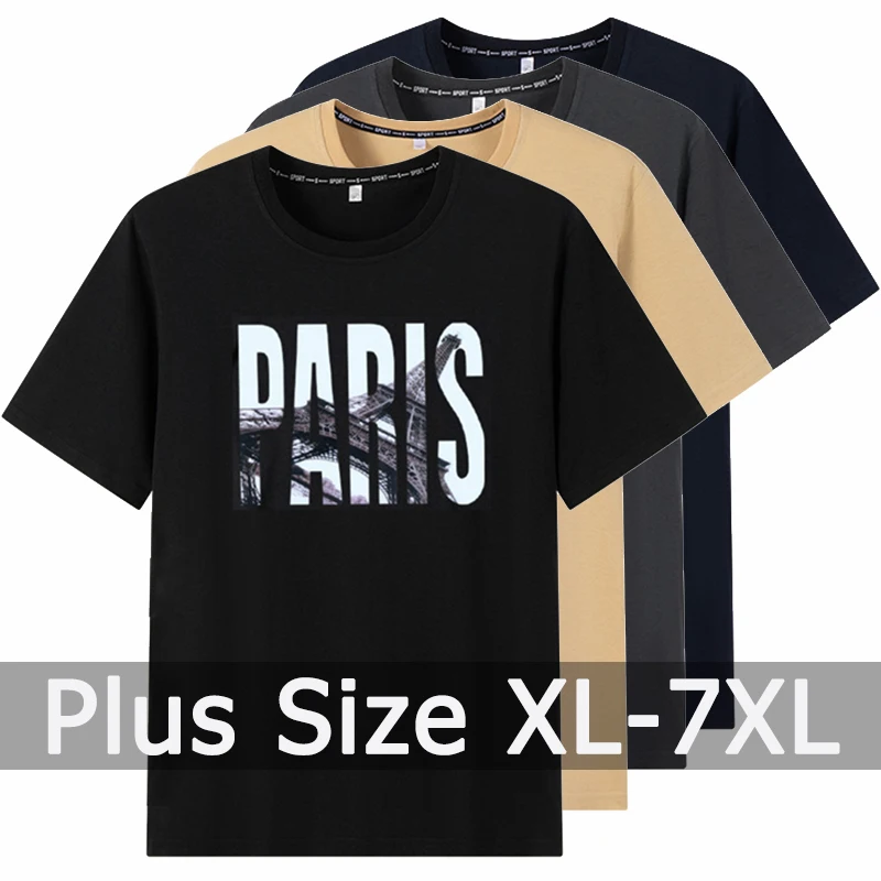 Popular T-shirt for Men Printed Tees Plus Size 110-175kg 6XL/7XL Fashion Summer Cotton Round Neck Short Sleeve Oversized Tops